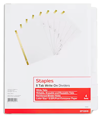DIVIDERS, WRITE-ON, 8-TAB, WHITE, 4/CT MAIN
